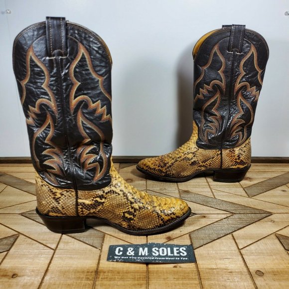 WIDE Nocona Western Yellow Python Brown Leather - Picture 9 of 11